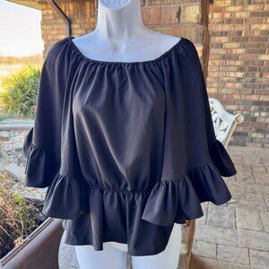 Boston Proper Blouse; flutter sleeve, rich black; XS